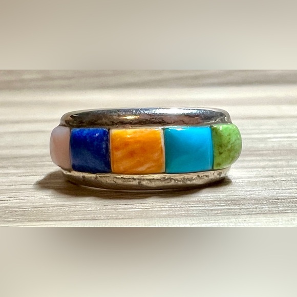 Vintage Designer Wilson Jim Sterling Silver Multi Stone Cobblestone Ring, Size 6 - Picture 2 of 10